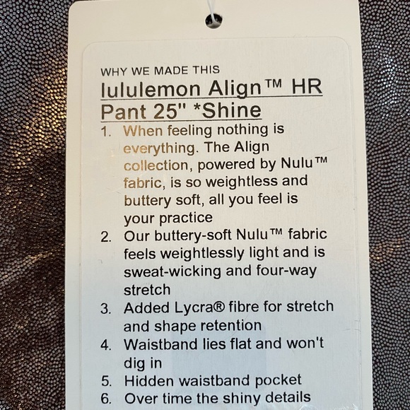 Lululemon Align High Rise Leggings 25" Shine Radiant Foil Size 0 NEW With Tags - Picture 6 of 7